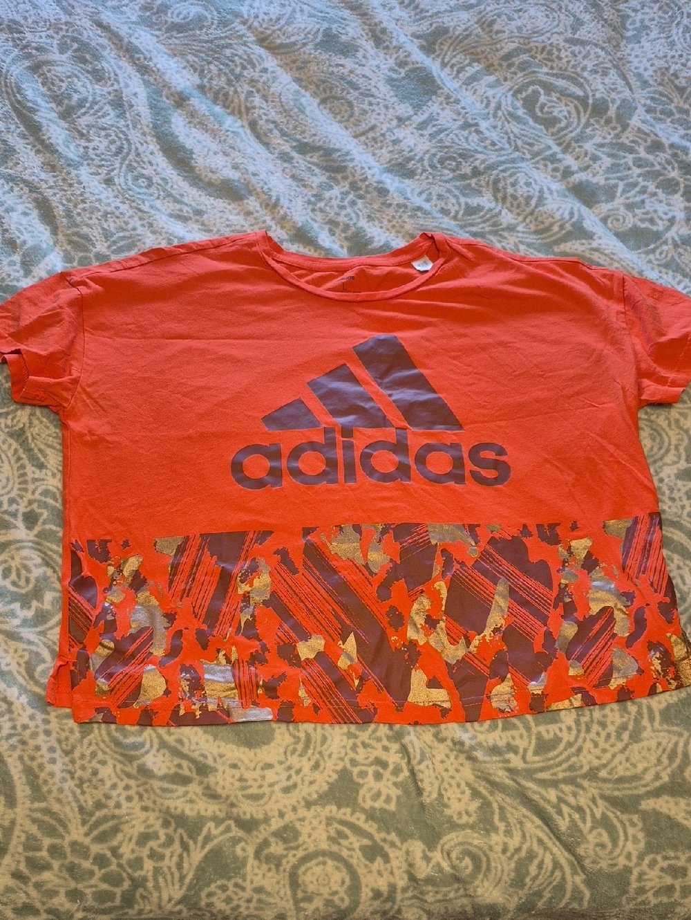 adidas Orange Crop Tee with Metallic Gold Accent